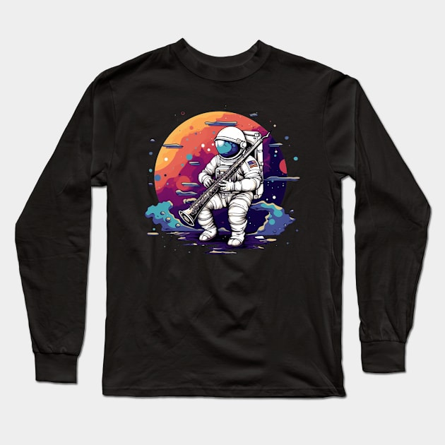 Cute Astronaut Bassoon Band Player Bassoonist Long Sleeve T-Shirt by Nightarcade